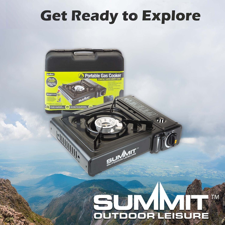 image 1 of vfm-estore Portable Gas Stove with Electronic Ignition and Wind Shield - Black