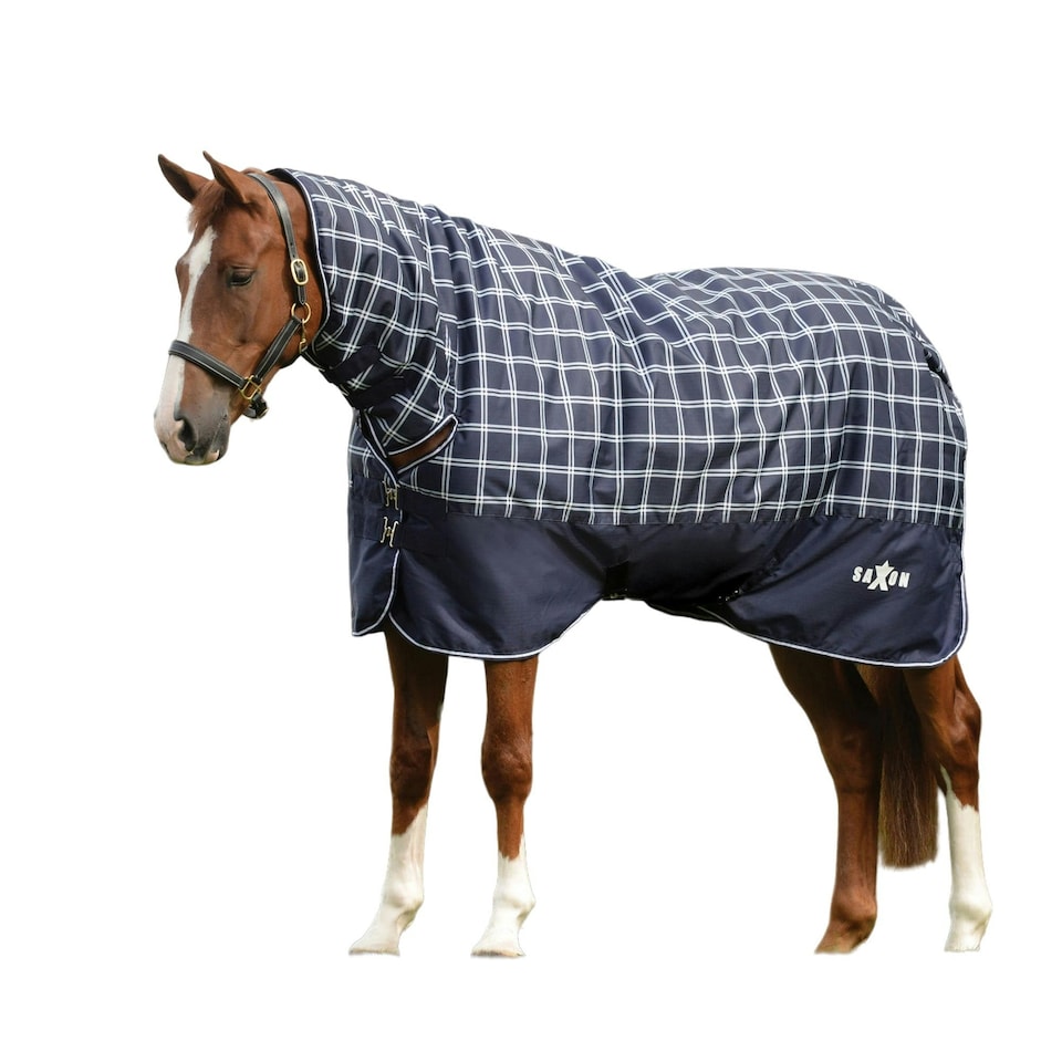 Saxon Defiant Combo Neck Plaid Heavy 300g Horse Turnout Rug - Navy - 7´