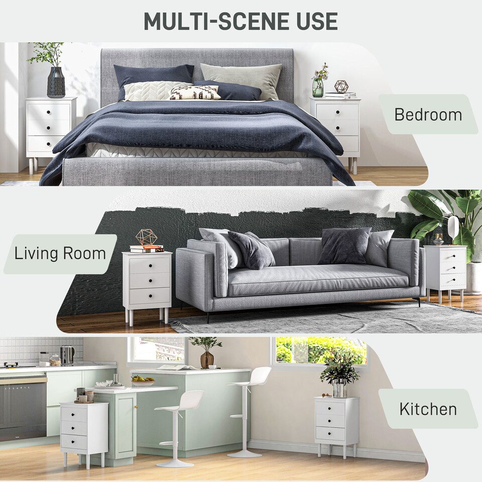 image 1 of HOMCOM Bedside Table Set of 2, Bedside Cabinet w/ 3 Drawers, Modern Side Table,