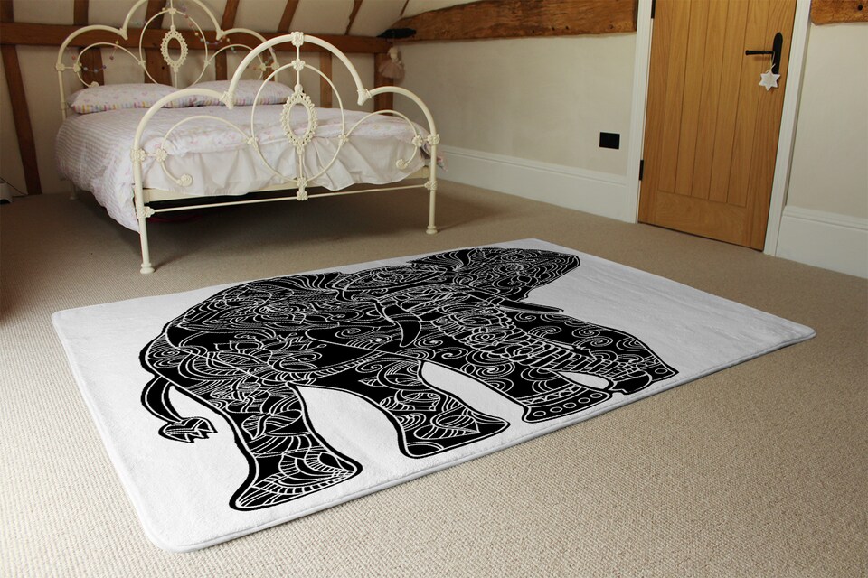 image 1 of Elephant Silhouette Designer Rug | Multi