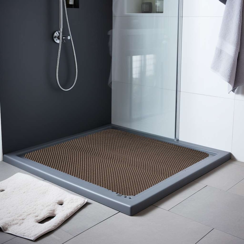 image 1 of Nicoman Reversible Dual-Colour PVC Shower Mat - 60cm x 60cm | Grey | Grey/Brown | Square 60x60cm