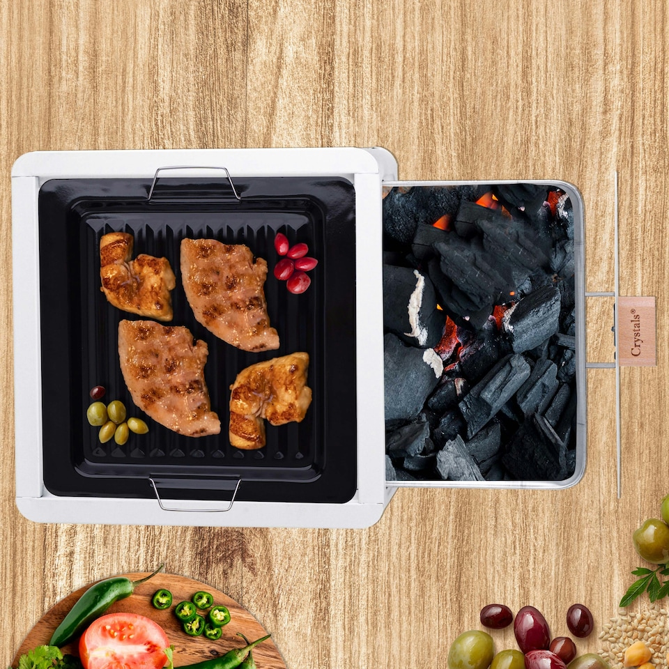 image 1 of Portable Folding Charcoal BBQ Grill Tabletop Outdoor Barbecue for Travel & Picnic, Black