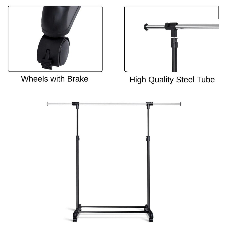 image 1 of COSTWAY Single Rail Garment Drying Rack Metal Clothes Rail