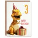 image 1 of 3rd Baby T Rex Dinosaur Party Hat Kids Age 3 Year Old Child Birthday Card