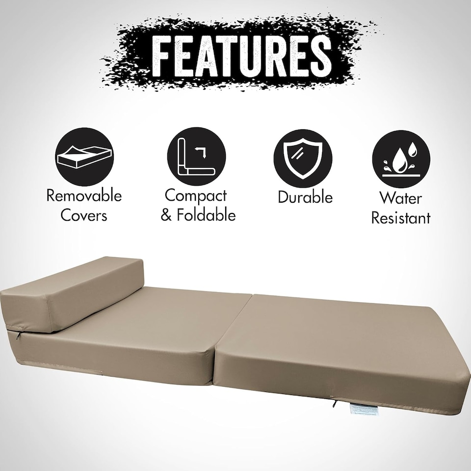 image 1 of Fold Out Single Z Bed Futon Sofa Chair Mattress Beige