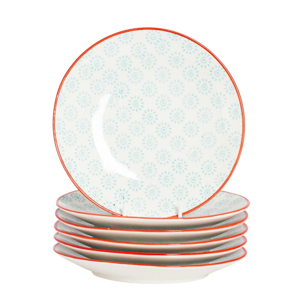image 1 of Nicola Spring Hand-Printed Side Plates - 18cm - Turquoise - Pack of 6 Multi