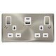 image 1 of SE HOME Satin / Brushed Chrome 2 Gang 13A DP Ingot Type A & C USB Twin Double Switched Plug Socket White | Satin Chrome