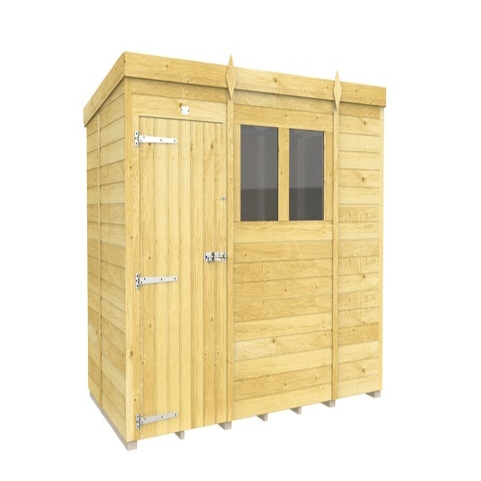 image 1 of 9 x 5 Feet Pent Shed - Single Door With Windows - Wood - L147 x W276 x H201 cm Brown