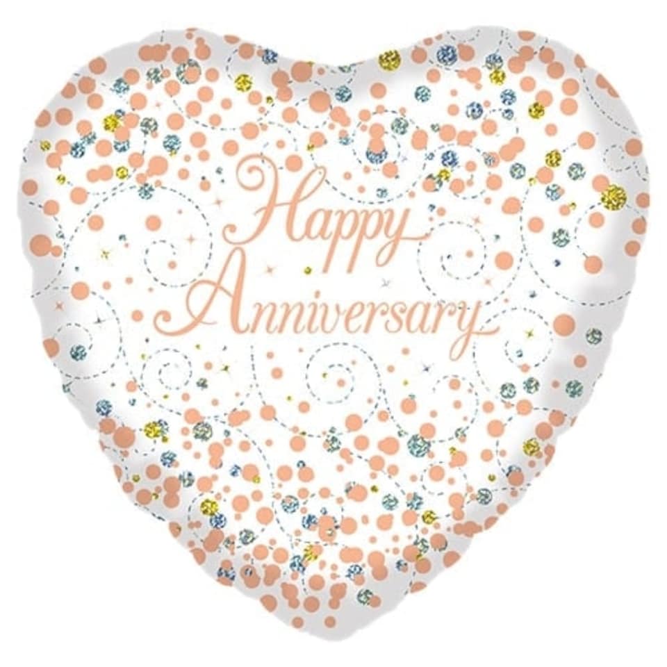Holographic Rose Gold Happy Anniversary Heart Shape Foil Helium Balloon 46cm / 18 in