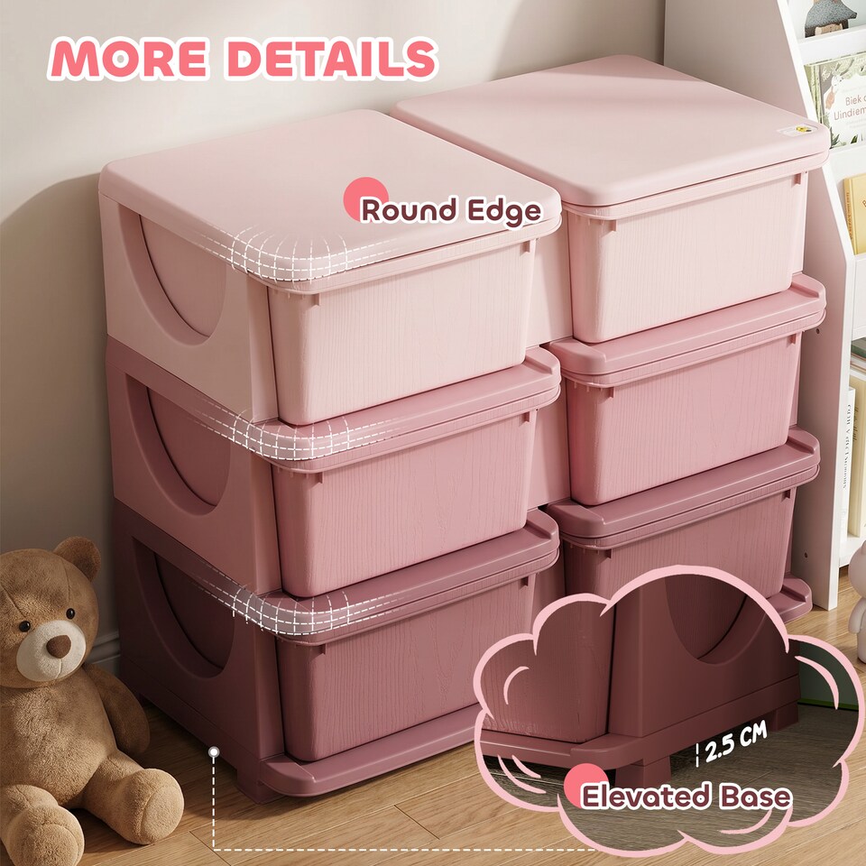 image 1 of HOMCOM Kids Storage Units with Drawers 3 Tier Chest Dresser Tower Pink