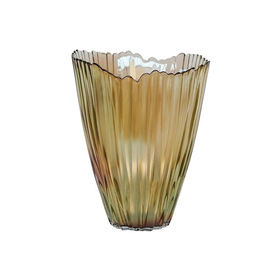image 1 of Mocha Rippled Vase - Glass - L14.5 x W14.5 x H25 cm - Mocha Brown