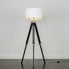 ValueLights Clipper Painted Black Floor Lamp with Large White Drum Shade