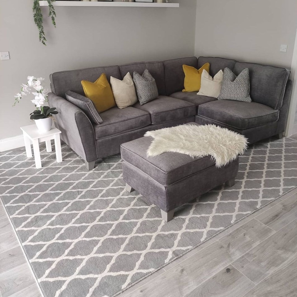 image 1 of KUKOON Grey White Classic Trellis Living Area Rug 60cm x 110cm