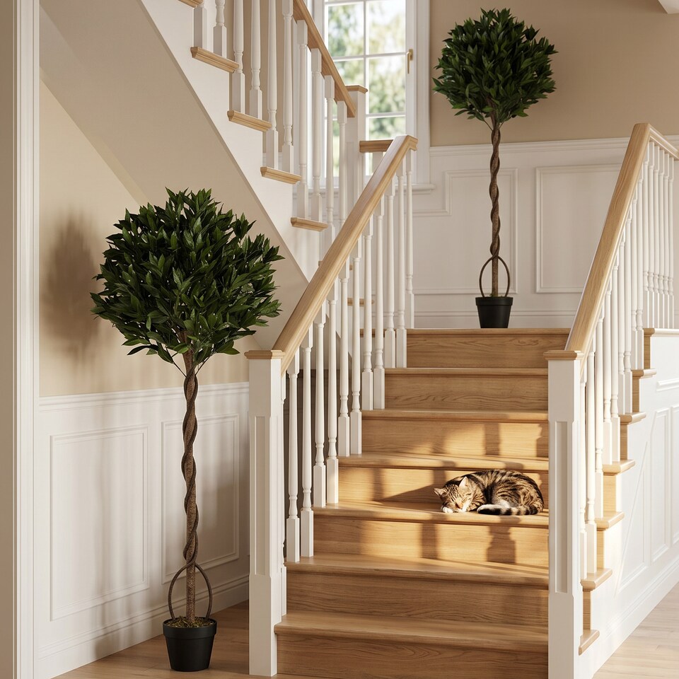 image 1 of Outsunny Realistic Lush Topiary Ball Tree with Twisted Trunk, Green