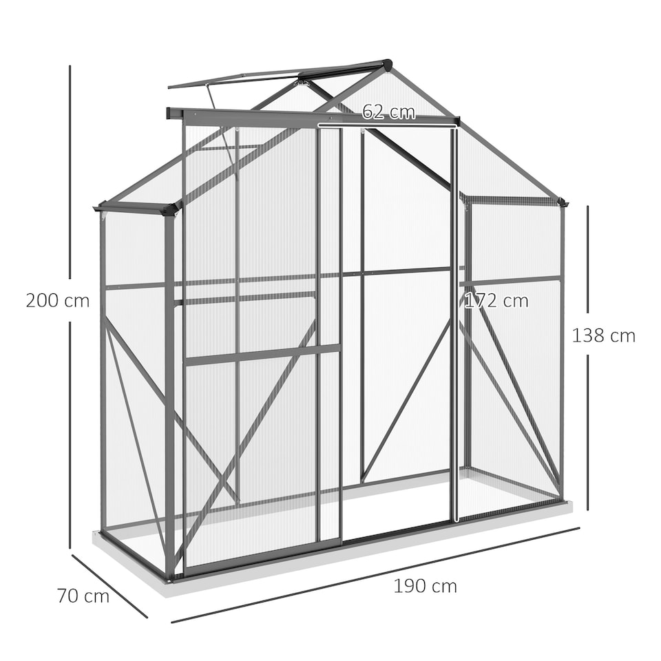 image 1 of Outsunny 6 x 2.5ft Polycarbonate Greenhouse Aluminium Green House