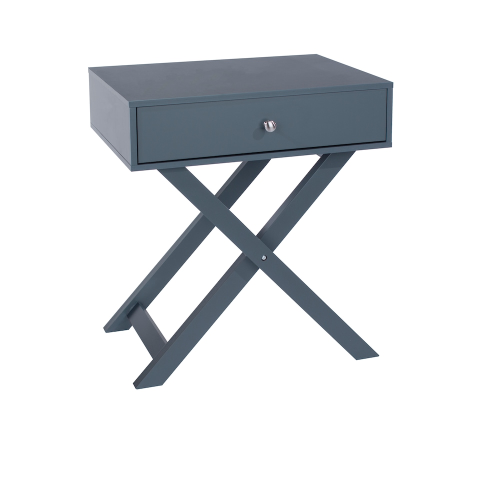 image 1 of Options 1 Drawer X-Frame Bedside Table - Painted Finish, Polished Metal Handle | Blue | Blue | One Size | 1