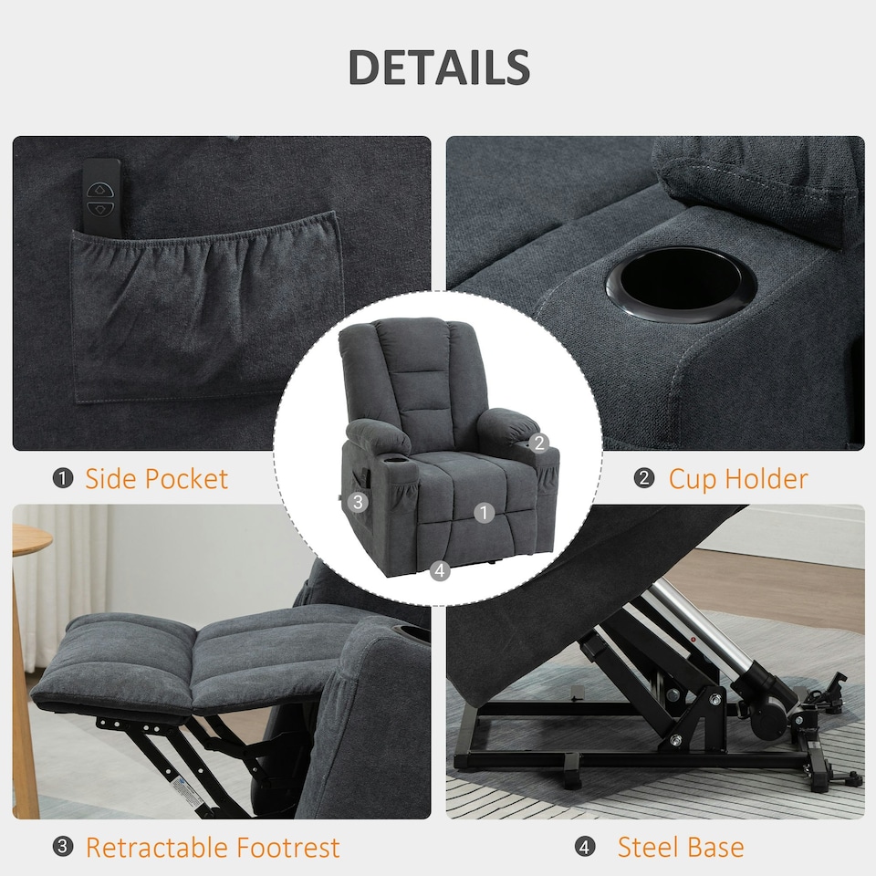 image 1 of HOMCOM Riser and Recliner Chair w/ Remote, Lift Chair for Elderly, Charcoal Grey Grey | None