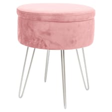 Harbour Housewares Round Velvet Storage Footstool - H45 x D36cm - Pink/Silver | Pink | Pink/Silver