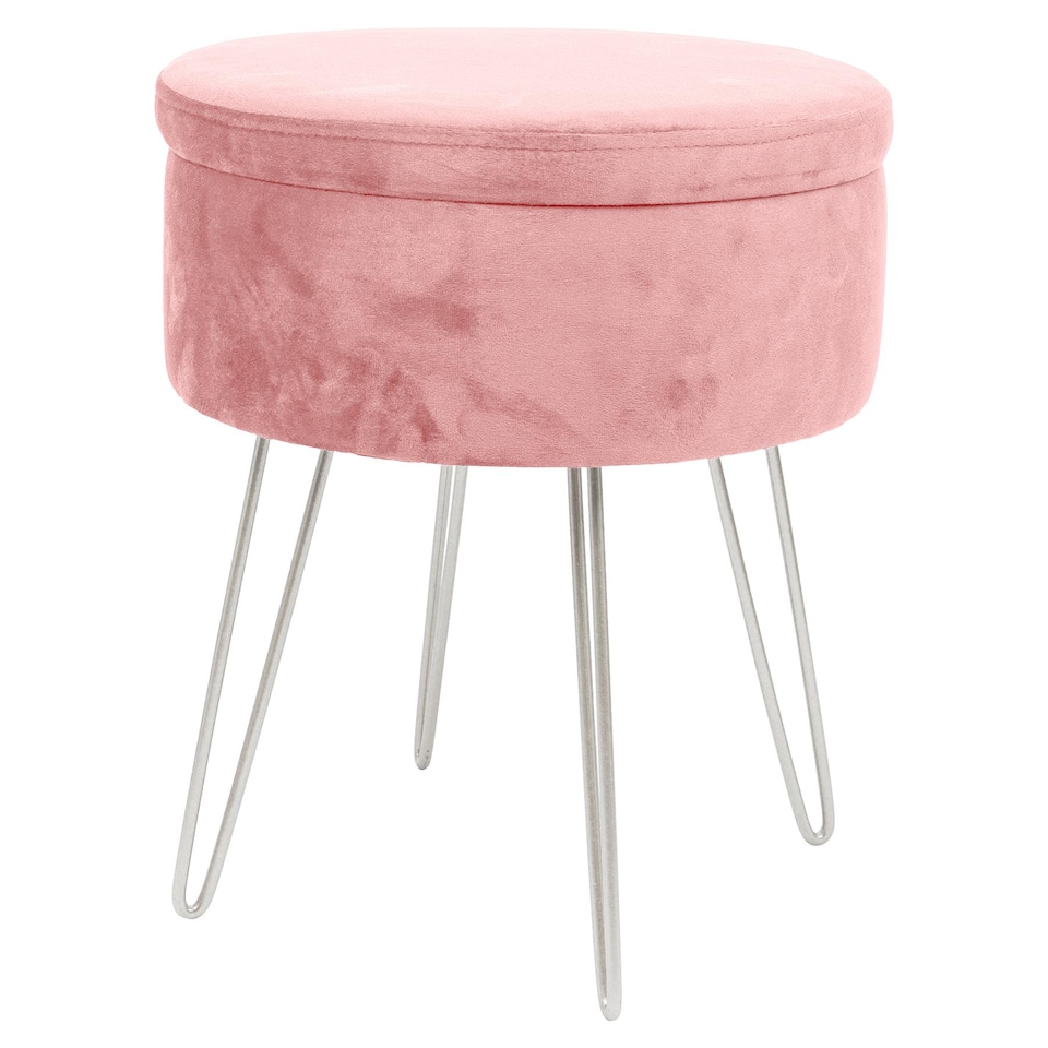 image 1 of Harbour Housewares Round Velvet Storage Footstool - H45 x D36cm - Pink/Silver | Pink | Pink/Silver