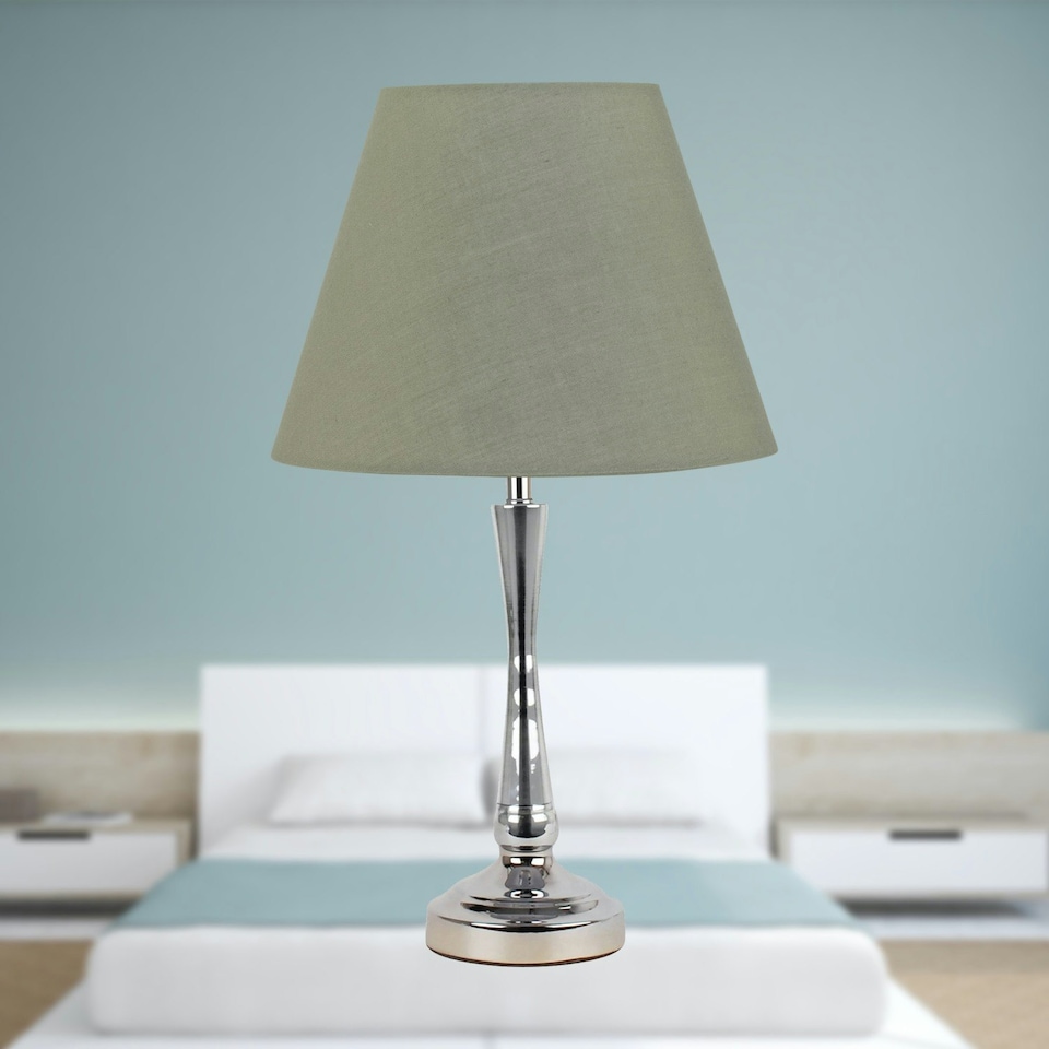 image 1 of Chrome Table Lamp with Stem Detail and Sage Green Shade Chrome | Green