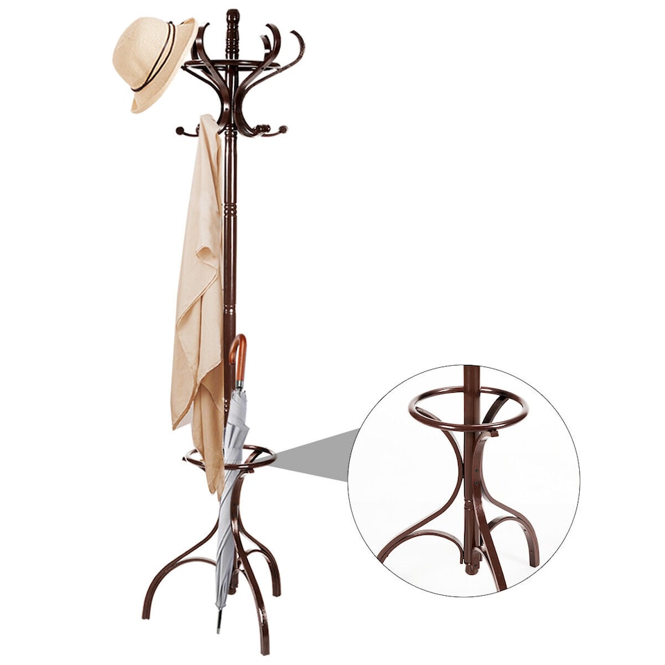 image 1 of COSTWAY Wooden Rotating Coat Hat Hanger Free Standing Hallstand Umbrella Stand 12 Hooks