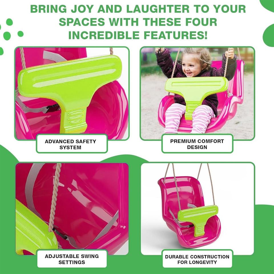 image 1 of The Magic Toy Shop Pink Toddler Swing Chair Adjustable Kids Outdoor Playground Swing Seat