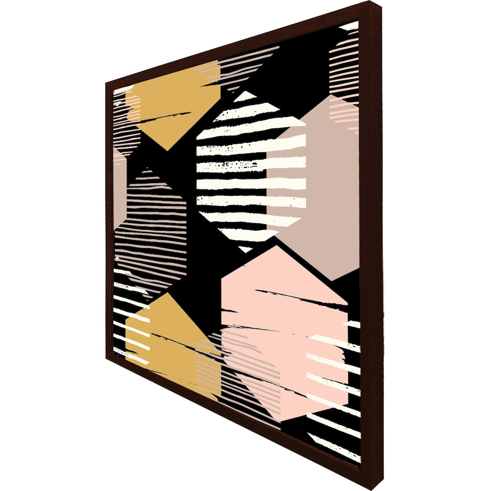 image 1 of Yellow, white & pink hexagons (Picutre Frame) Brown | Oak | L