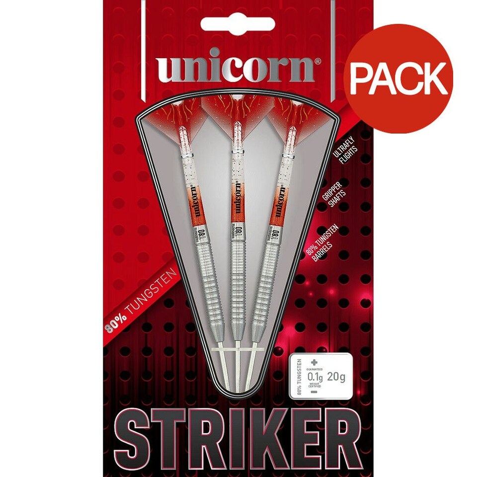 image 1 of Unicorn Striker Tungsten Darts (Pack of 3) - Silver/Red - 22g