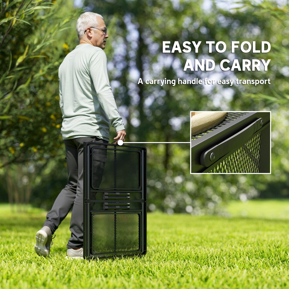 image 1 of Outsunny 4.5ft Portable Folding Table, Height Adjustable Metal Picnic Table | Black