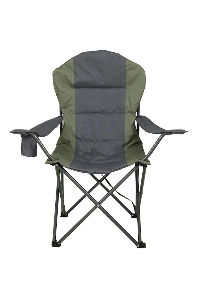 image 1 of Mountain Warehouse Deluxe Folding Chair with Cup Holder Padded Camping Accessory | Green | Khaki