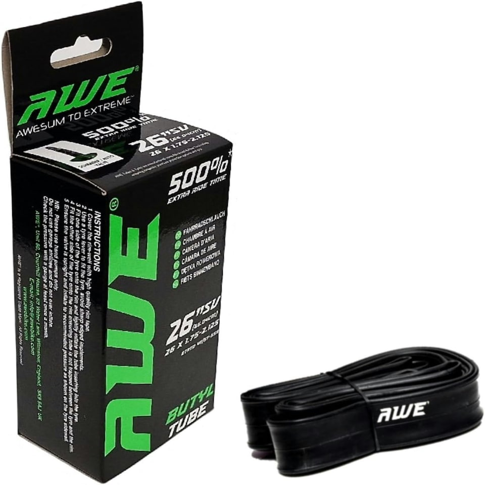 image 1 of AWE Butyl Rubber 26" MTB/Bike Inner Tube 26 x 1.75-2.125 Schrader Valve