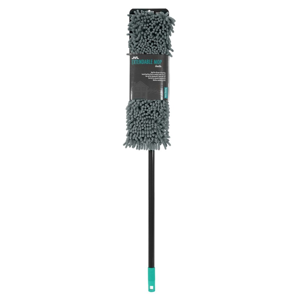 image 1 of JVL Super-Absorbent Chenille Extendable Flat Floor Mop, Grey