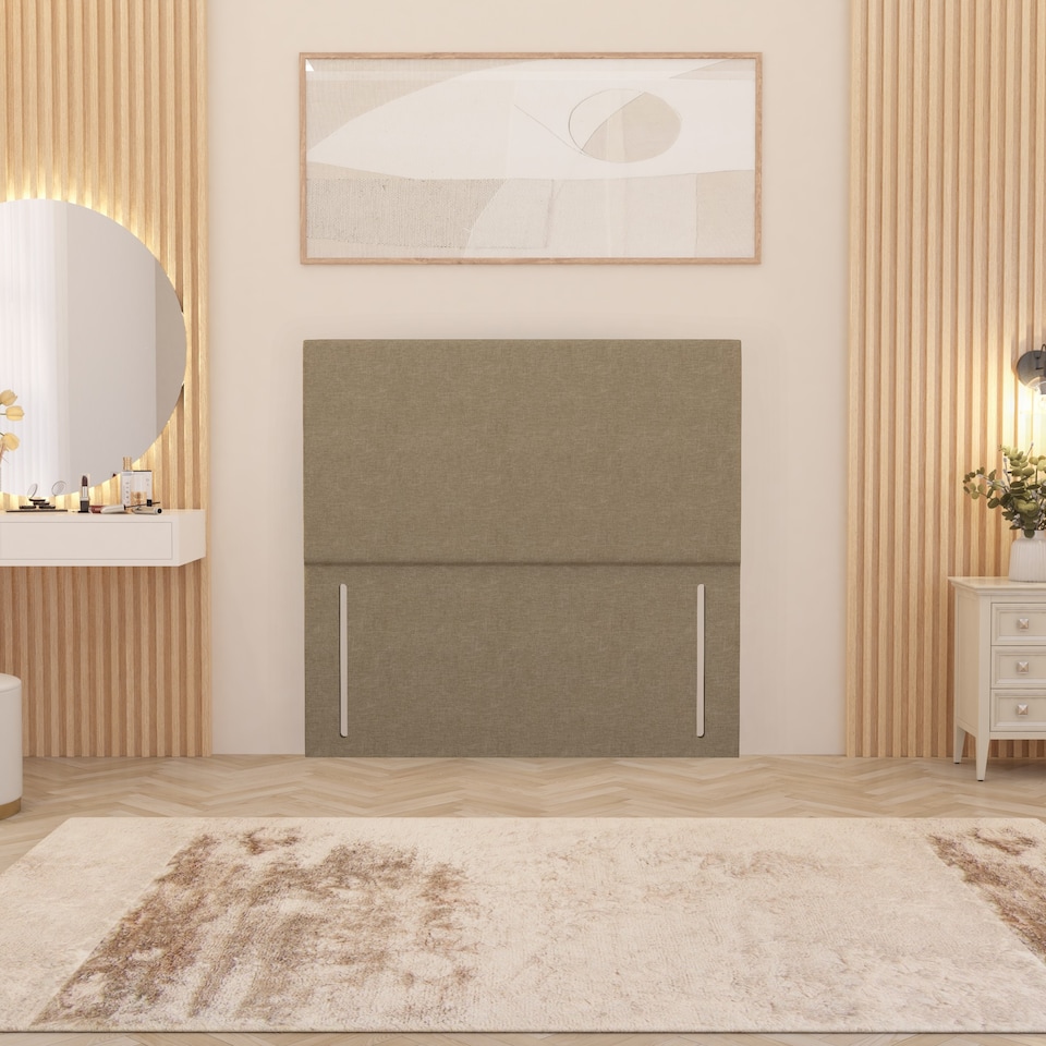image 1 of Divan Bed Base with 4 Drawers & Plain Floor Standing Headboard Linen Fabric | Yellow | Beige