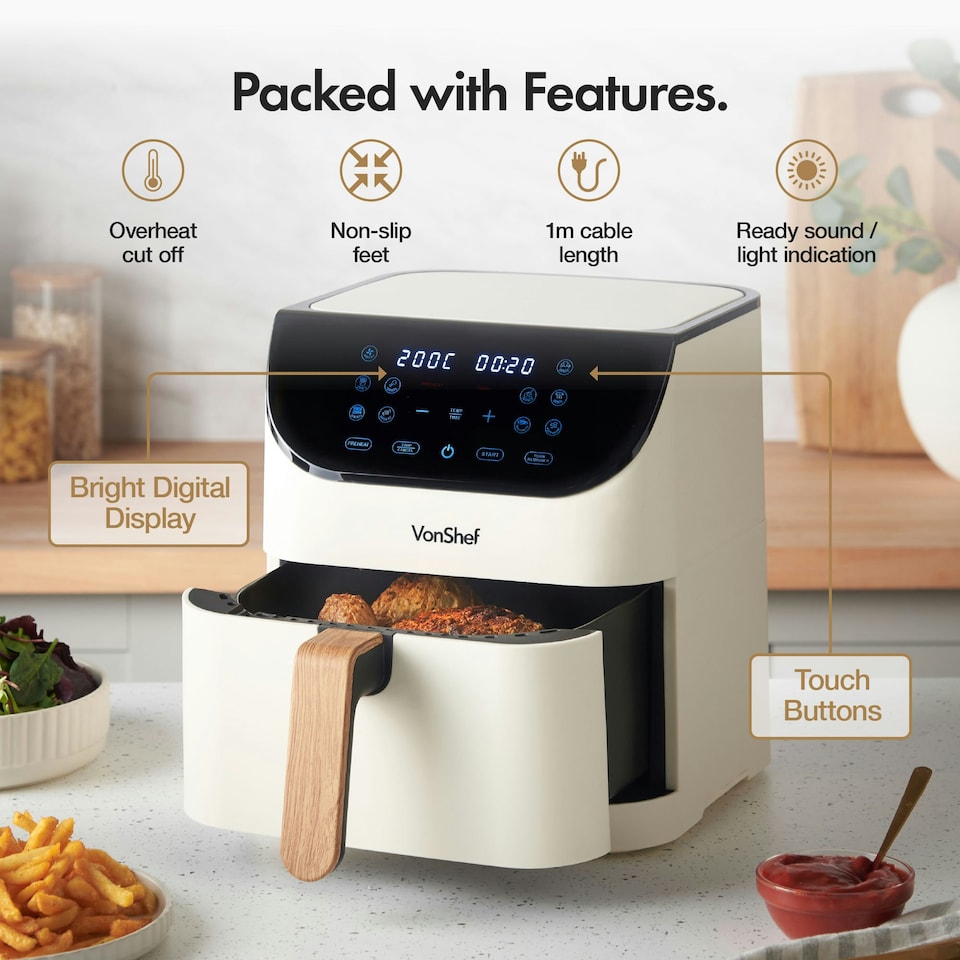 image 1 of VonShef Air Fryer 6L Nordic Design & Digital LED Display