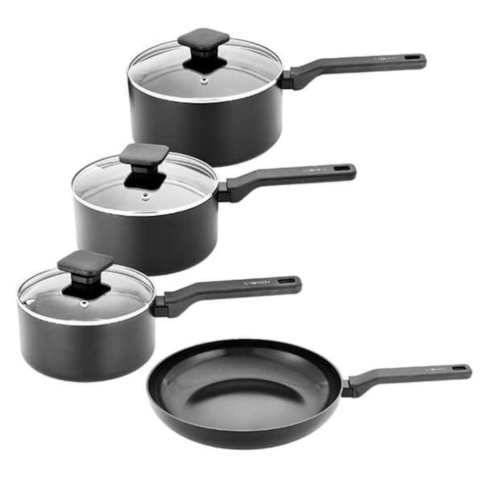 image 1 of Stoven Noir 4 Piece Saucepan Set with 28cm Frying Pan