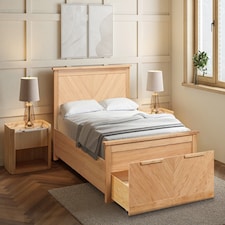 6ft Super King Real Oak Wood Bed Frame with Large Storage Drawer