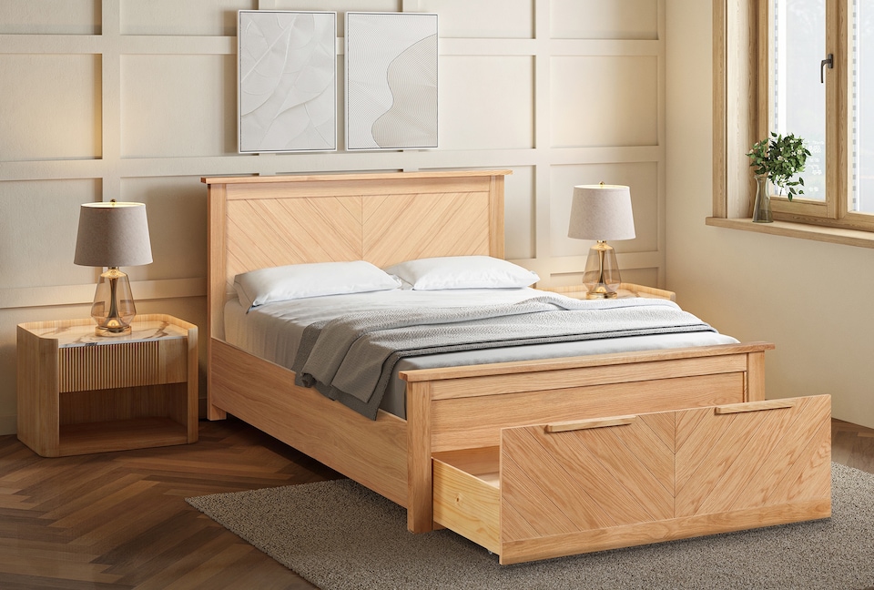 image 1 of 6ft Super King Real Oak Wood Bed Frame with Large Storage Drawer