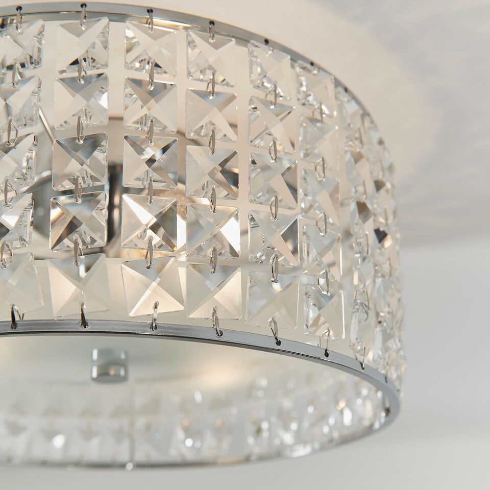 image 1 of Belfont 3 Light Bathroom Flush Ceiling Light Chrome, Clear Crystal Detail IP44, G9