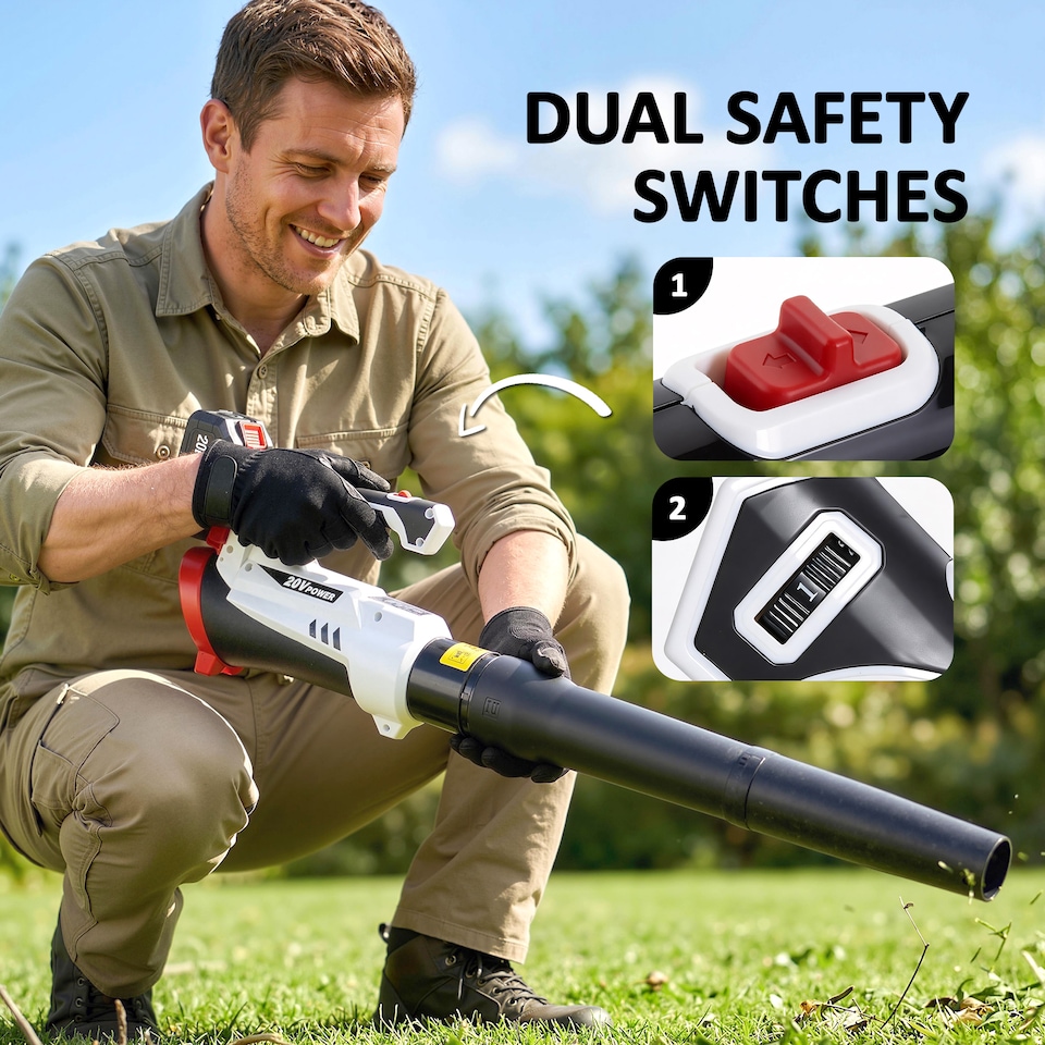 image 1 of Outsunny Leaf Blower Cordless with 4000mAh Battery & Charger | White | White with red and black accents | 97L x 11W x 21.5H cm