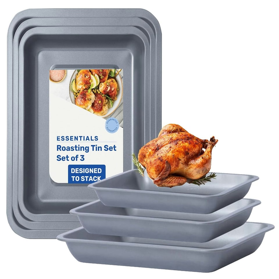 image 1 of Set of 6 (2 x 35, 2 x 31 & 2 x 28cm) Stackable Roasting Trays N/A