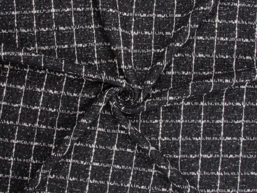 Minerva Black & White Deadstock Boucle Tweed Coating Dressmaking Fabric per metre - 165cm / 64" Wide