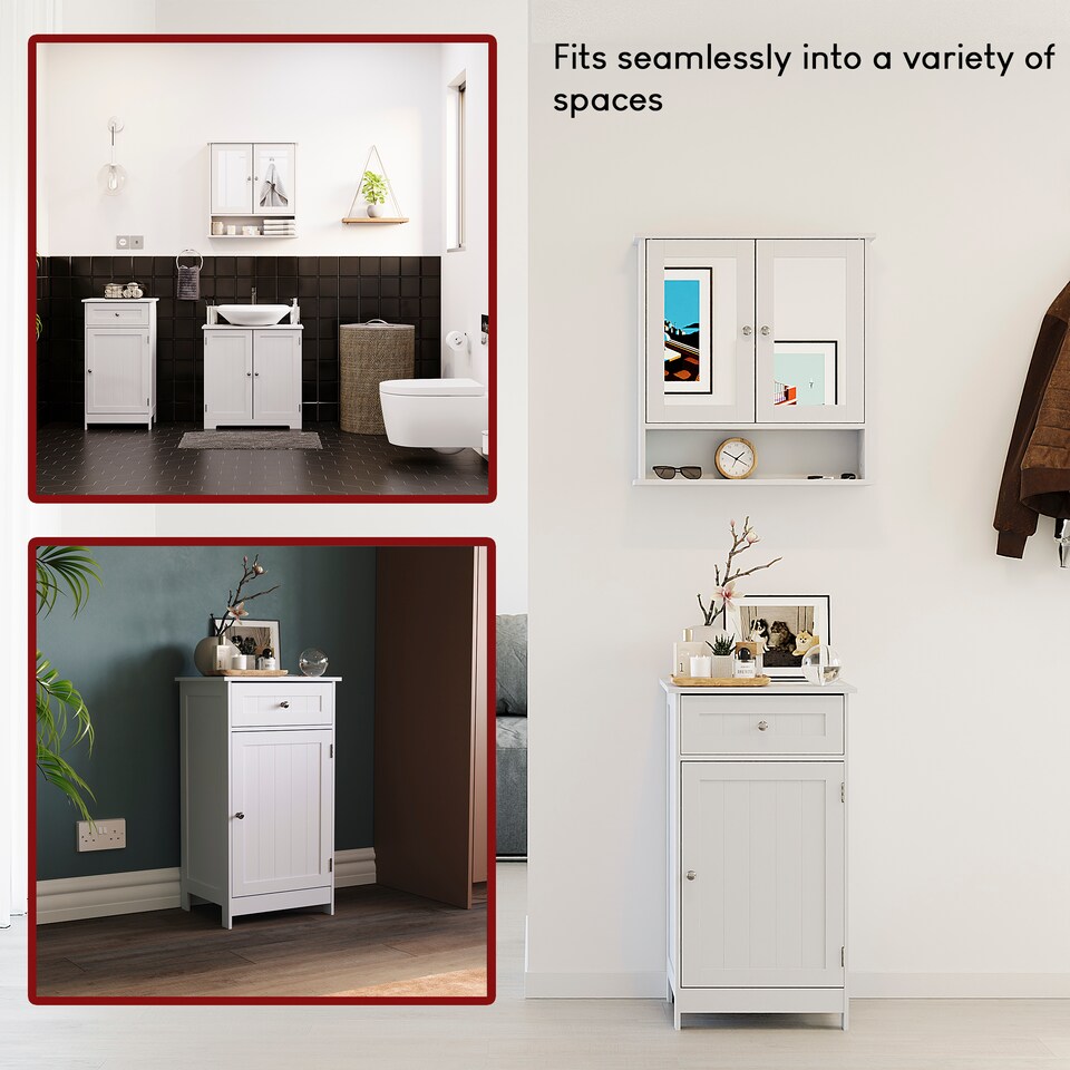 image 1 of Bath Vida Priano 1 Door 1 Drawer Freestanding Bathroom Storage Cabinet, White