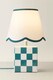 image 4 of ValueLights Evie Ceramic Checker Table Lamp Trim Linen Scallop Shade & Bulb | Blue