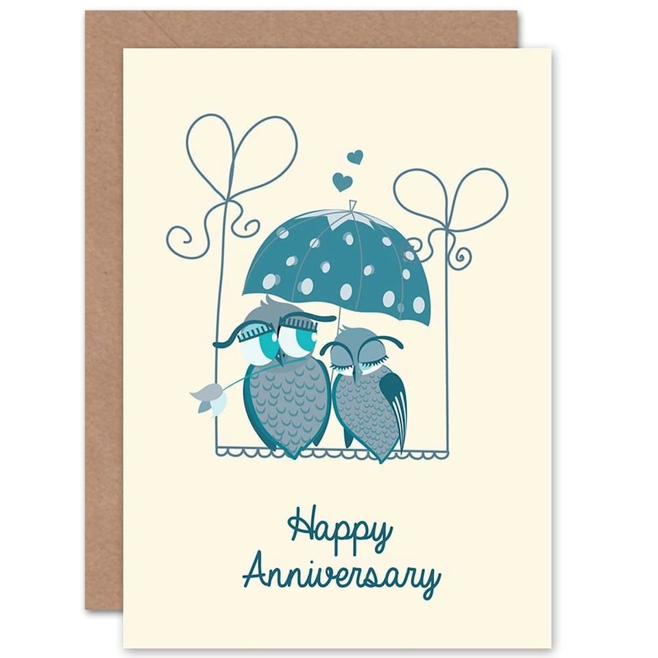 image 1 of Owls Umbrella Love Partner Anniversary Wedding Card