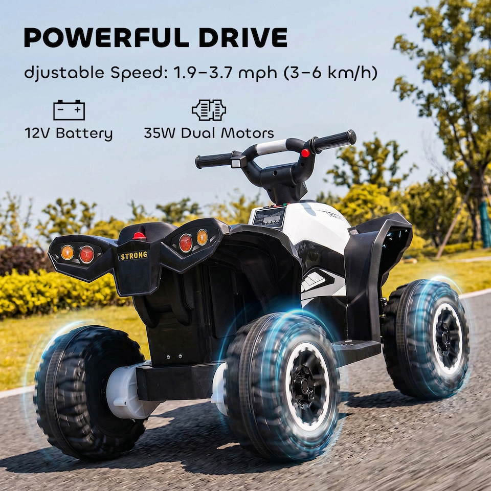 image 1 of HOMCOM 12V Electric Quad Bikes for Kids Ride On Car ATV Toy for 3-5 Years White