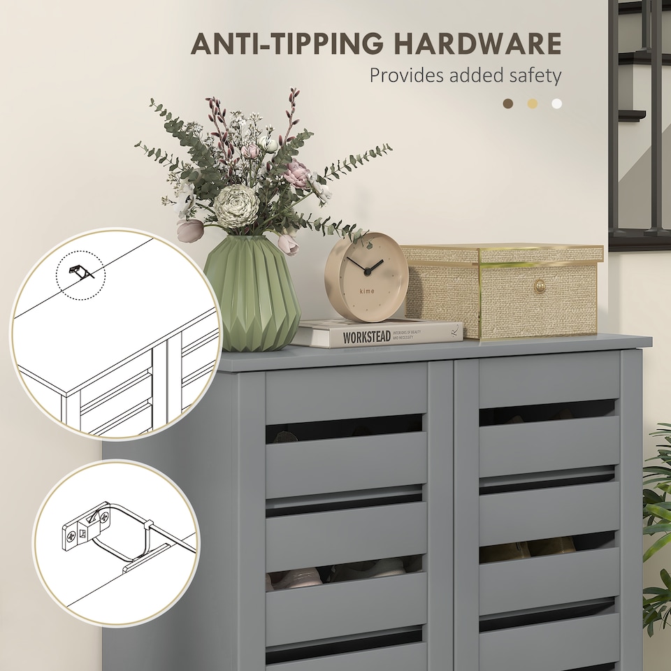 image 1 of HOMCOM Narrow Shoe Cabinet for Entryway, 5-Tier Slim Shoe Storage Cabinet with 2 Slatted Doors and Adjustable Shelves for 15 Pairs, Dark grey | Grey | Dark Grey