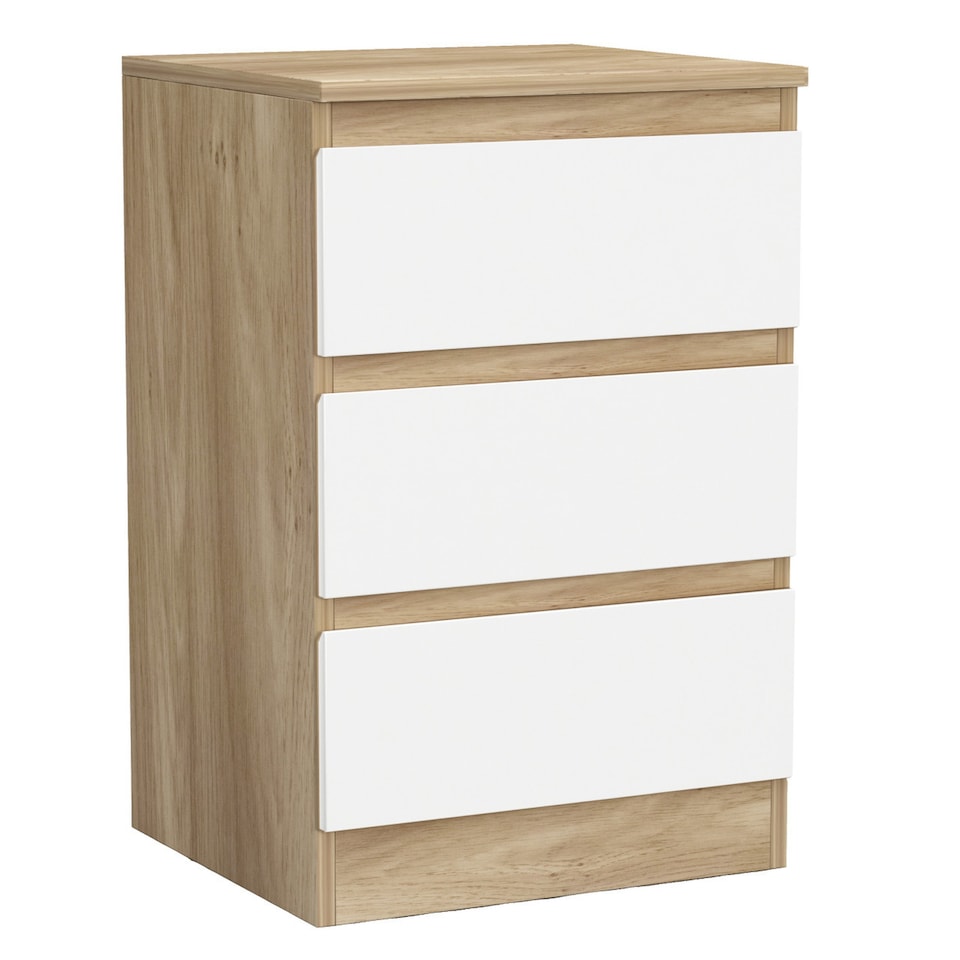 image 1 of 3 Drawer Bedroom Storage Cabinet | Multi | Oak & White | 1