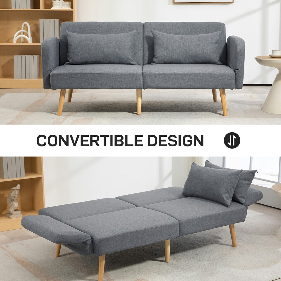image 1 of HOMCOM Convertible Sofa Bed Settee with Cushions, Adjustable, Grey