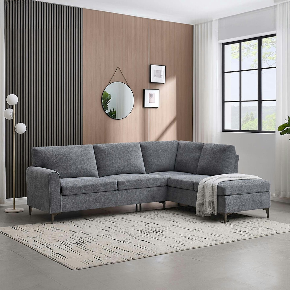image 1 of Roma 4 Seater Fabric Corner Sofa | Grey | Charcoal | Three Seater