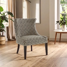 Interiors by Premier Greek Key Design Wingback Lounge Chair, Black & Beige Jacquard Upholstery, Solid Birchwood Legs Multi